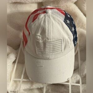 American Flag Mesh Back Trucker Hat Pony Cap.